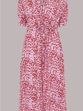 Whistles Pink & Red Printed Midi Dress with Tie Waist